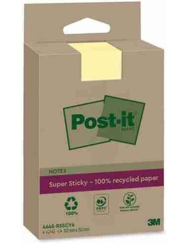 Notas Post-it® super Sticky XL Canary Yellow rayado pack 4 unidades