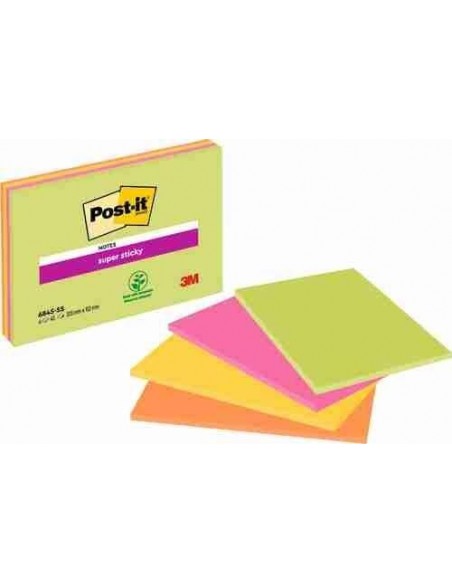 Notas Post-it® super Sticky XL color neón pack 4 unidades