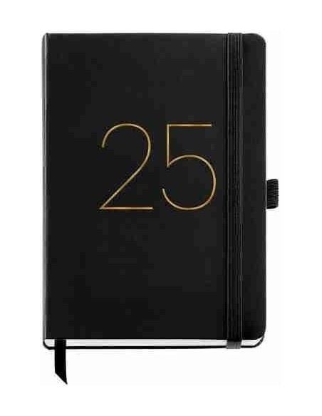 Agenda Día Página rígida cosida Plus Chester 155 x 213 negro Catalán 2025