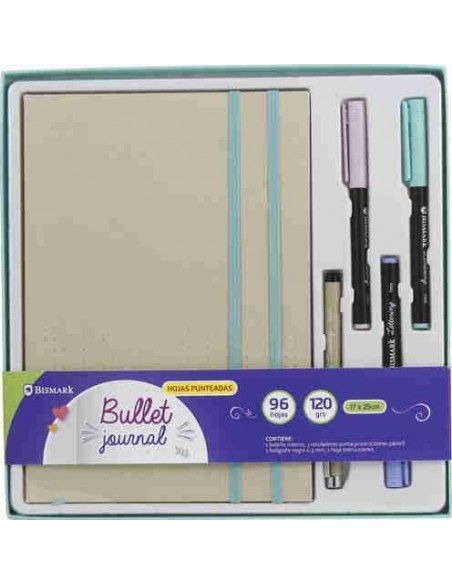 Set Libreta Bullet tapa kraft con rotuladores pincel y bolígrafo