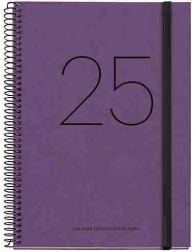 Agenda D  a P  gina Espiral reciclada cart  n Plus con goma Recycled 155 x 213 P  rpura Catal  n 2025