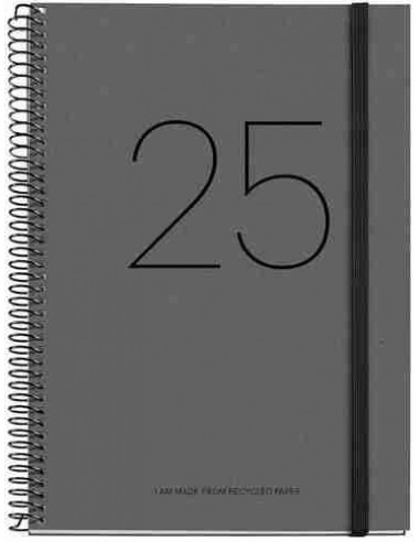 Agenda Día Página Espiral reciclada cartón Plus con goma Recycled 155 x 213 negro 2025