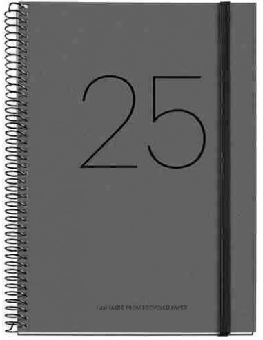 Agenda Semana Vista Espiral cart  n Plus con goma Recycled 155 x 213 negro Catal  n 2025