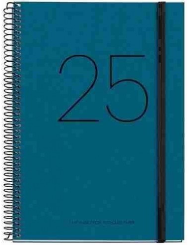 Agenda Semana Vista Espiral cart  n Plus con goma Recycled 155 x 213 azul Catal  n 2025