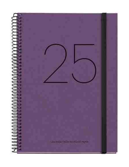 Agenda Semana Vista Espiral cart  n Plus con goma Recycled 155 x 213 p  rpura Catal  n 2025