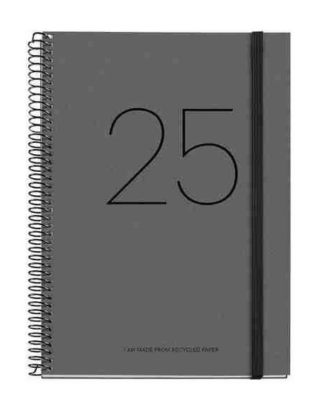 Agenda Semana Vista Espiral cart  n Plus con goma Recycled 155 x 213 negro 2025