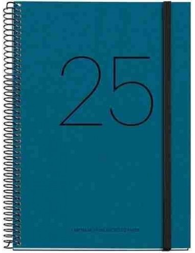 Agenda D  a P  gina Espiral reciclada cart  n Plus con goma Recycled 155 x 213 azul Catal  n 2025