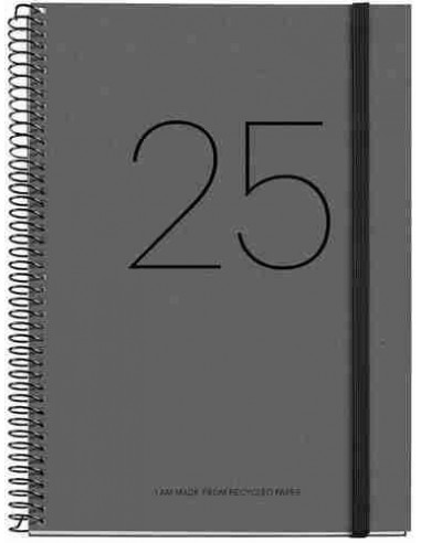 Agenda D  a P  gina Espiral reciclada cart  n Plus con goma Recycled 155 x 213 negro Catal  n 2025