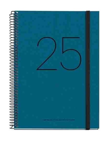 Agenda Día Página Espiral reciclada cartón Plus con goma Recycled 155 x 213 azul 2025