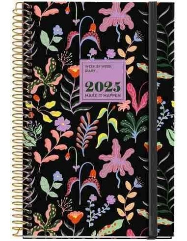 Agenda Semana Vista Espiral cart  n activa 117 x 182 Fantasy garden 2025