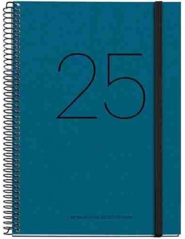 Agenda D  a P  gina Espiral reciclada cart  n Plus con goma Recycled 155 x 213 azul 2025