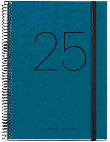 Agenda Semana Vista Espiral cart  n Plus con goma Recycled 155 x 213 azul 2025