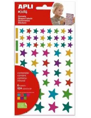 Gomets Estrellas removibles multicolor 6 hojas en bolsa