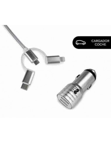 Cargador coche 2xUSB Dual  2 4A    Cable 3en1