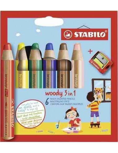 Lapiceros de colores Woody 3 en 1   6 uds    sacapuntas