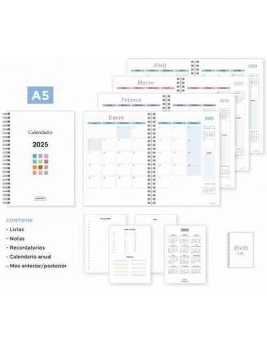 Calendario de mano 2025 A5 ESPIRAL