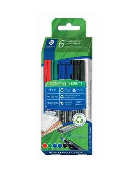 Estuche ECO+ Lumocolor permanent marker 318 Staedtler - 6 pzas surtidas