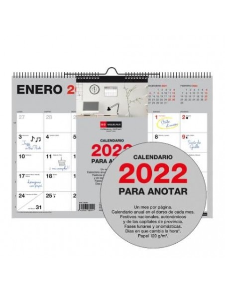 Calendario de pared A4 con espacio para escribir gris básico Catalán 2022
