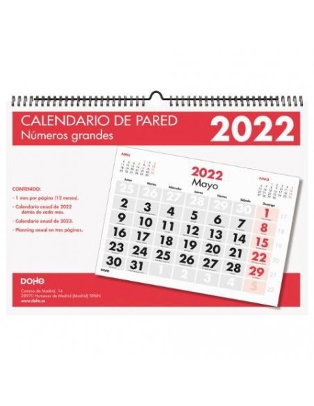 Calendario de pared números grandes 2022